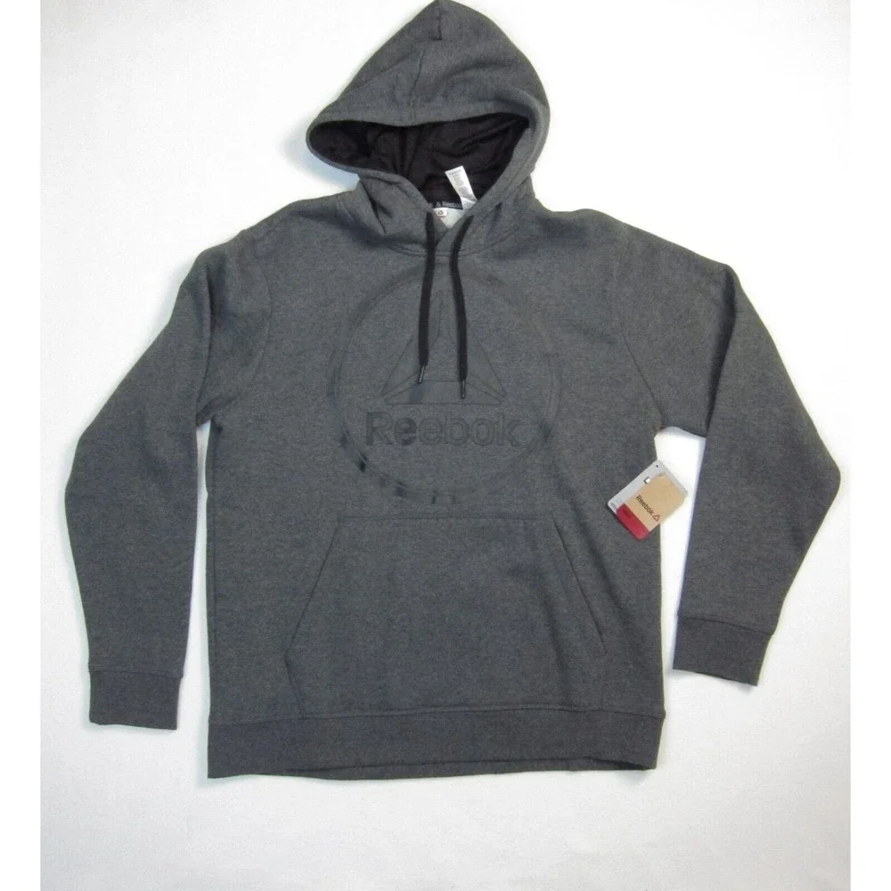Reebok Men's Rope Climb Long Sleeve Pullover Hoodie Charcoal Heather Fleece L - Picture 1 of 8